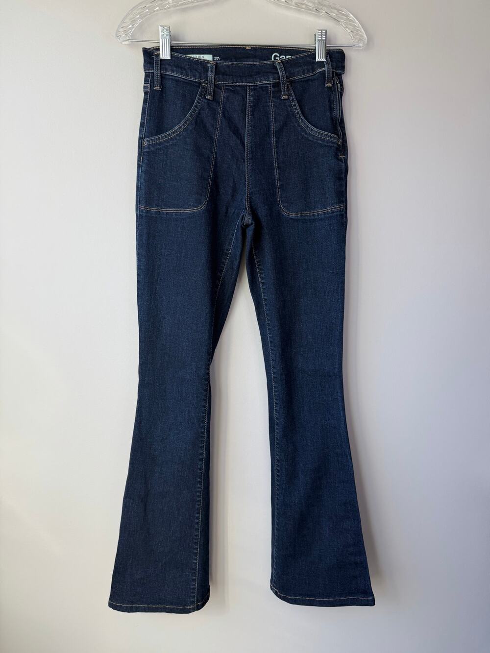 GAP Womens Size 27 High Rise Resolution Skinny Flare Jeans ark Wash Side ZIpper